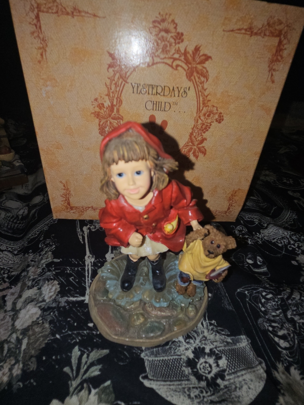 Yesterday's Child Little Girl with Teddy Figurine - Red Coat